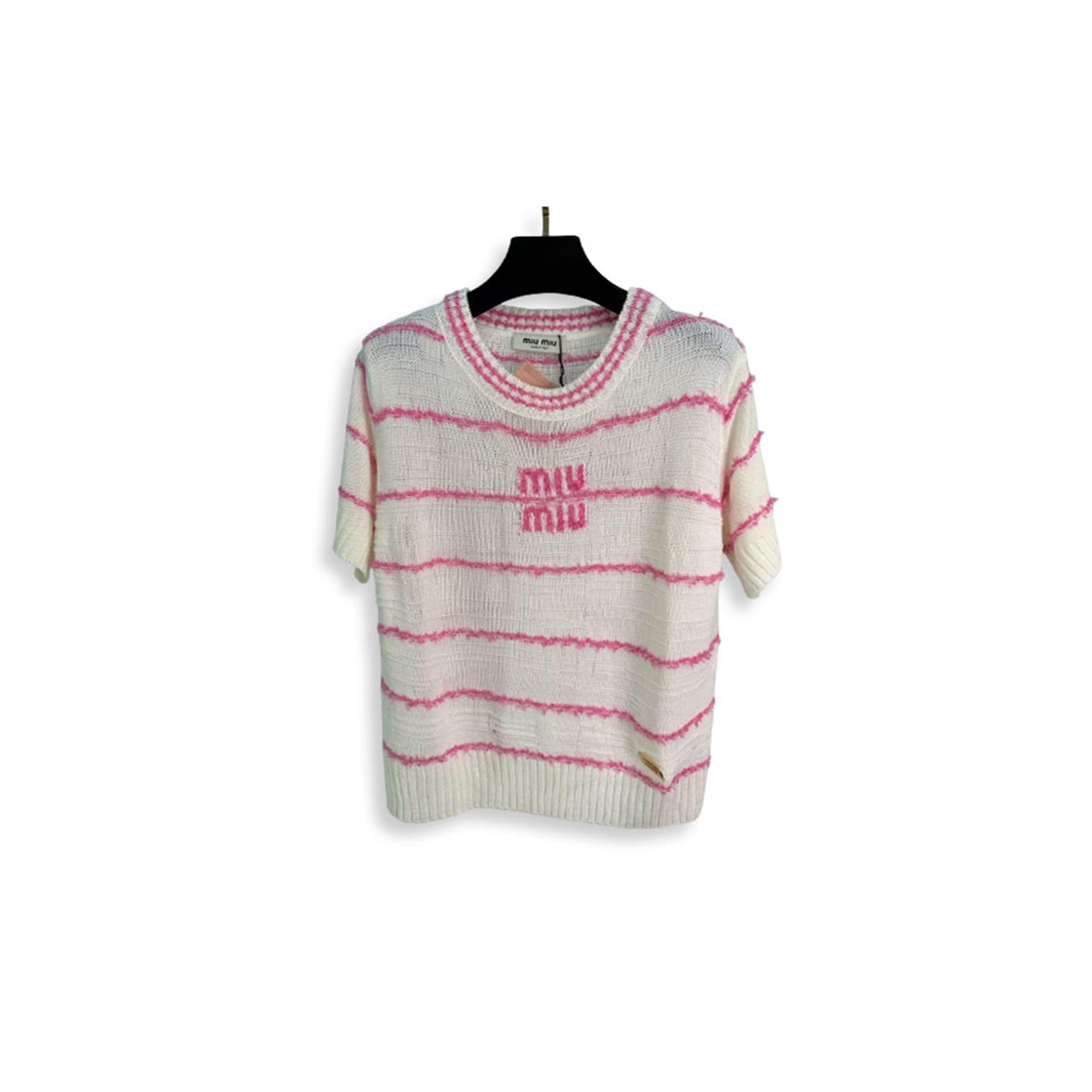 Ch**el women''s knitted t-shirt in pink and white